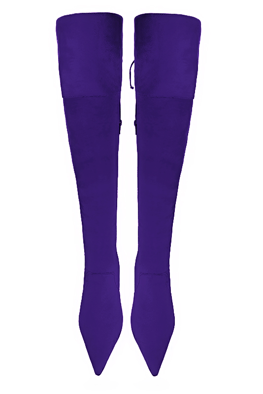 Violet purple women's leather thigh-high boots. Pointed toe. Very high spool heels. Made to measure. Top view - Florence KOOIJMAN